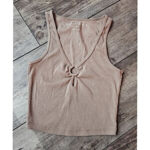 AERO🐒 Tan Ribbed Ring Crop Tank Top AEROPOSTALE Size XS Extra Small